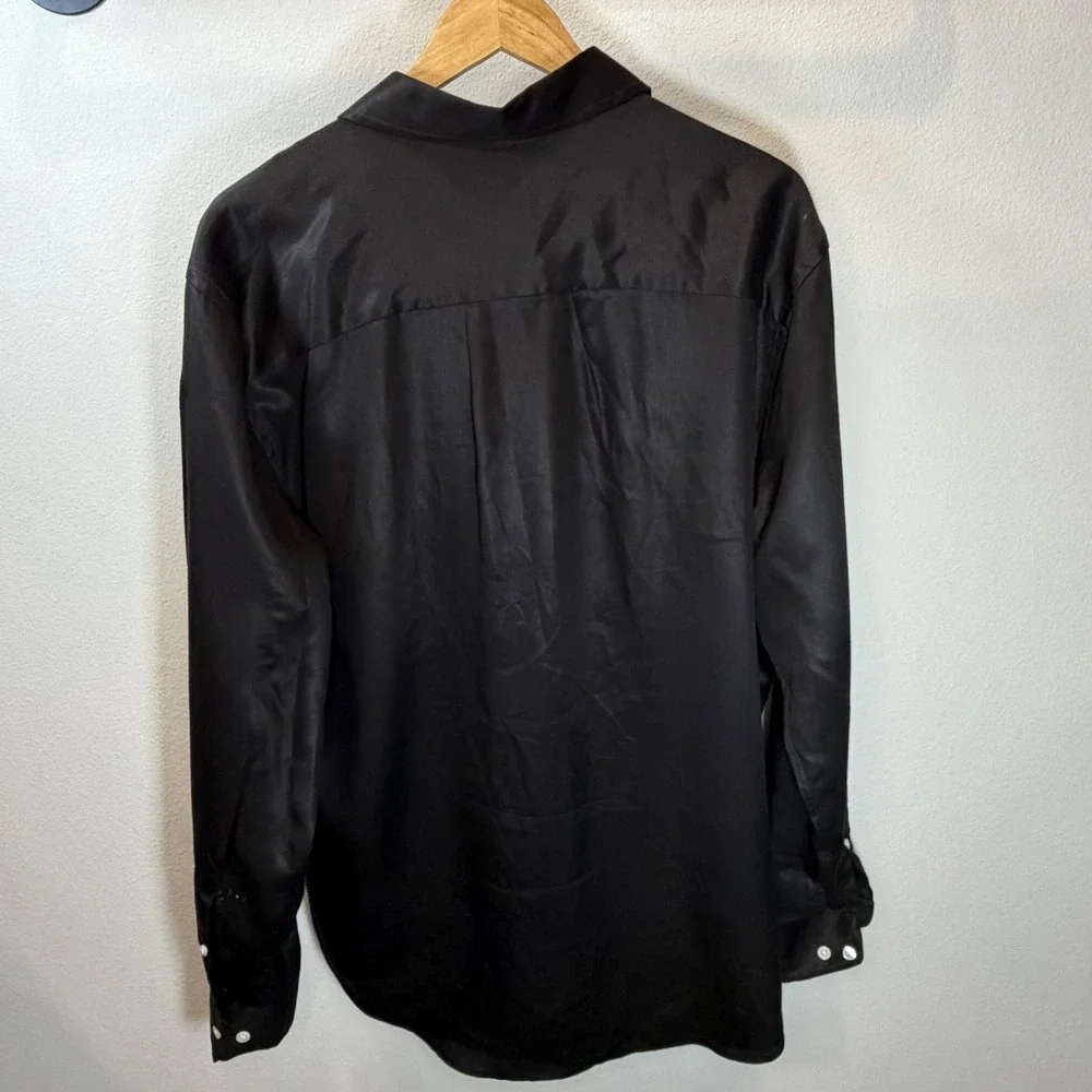 Zara Man Expresso Long Sleeve Button Down Satin Sheen Shirt XL 0342
